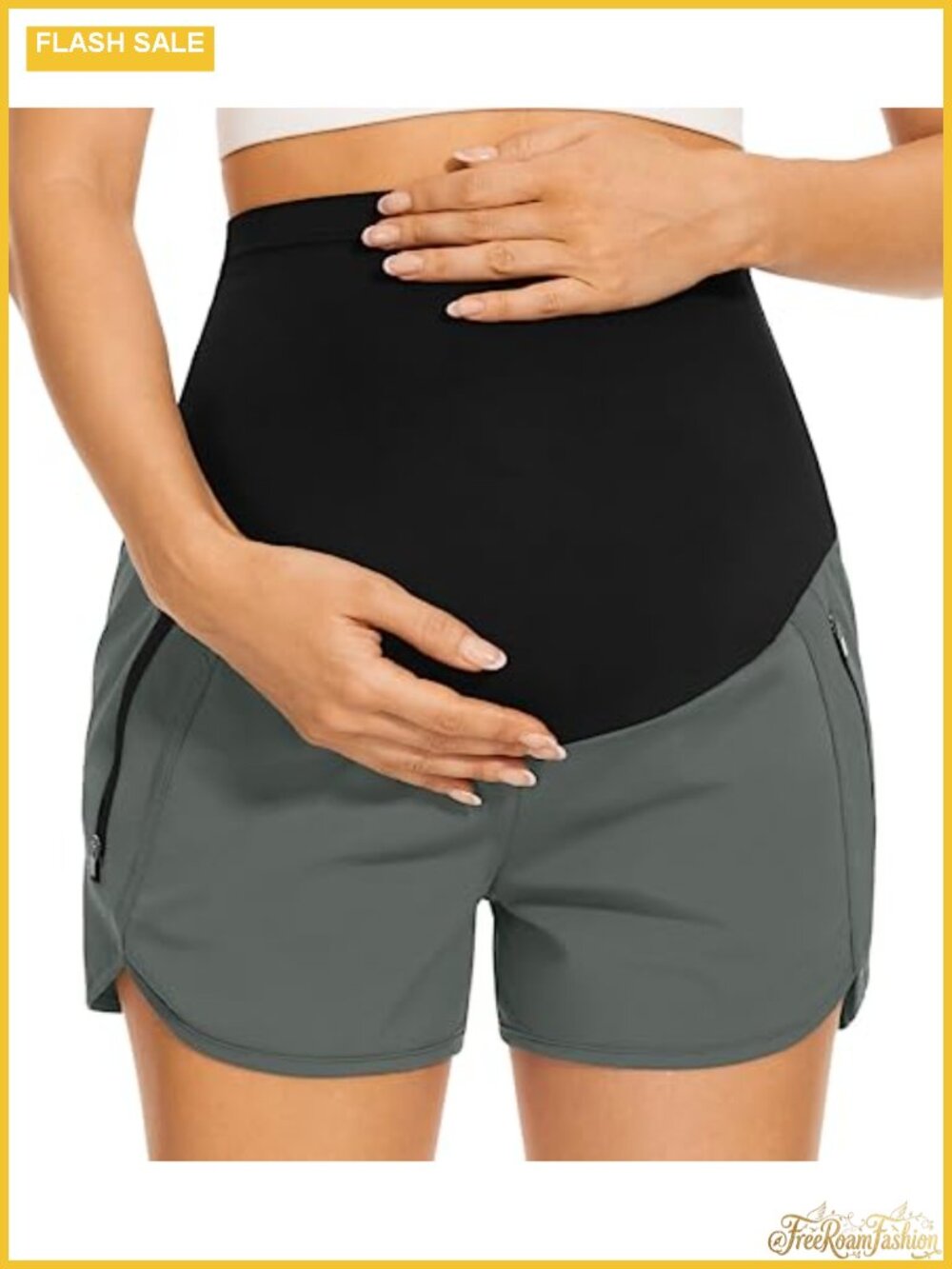 Maternity Athletic Shorts with Zipper Pockets Quick Dry